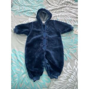 First Impressions Navy Blue One Piece Plush Body Suit 12mos, 20-22lbs Button